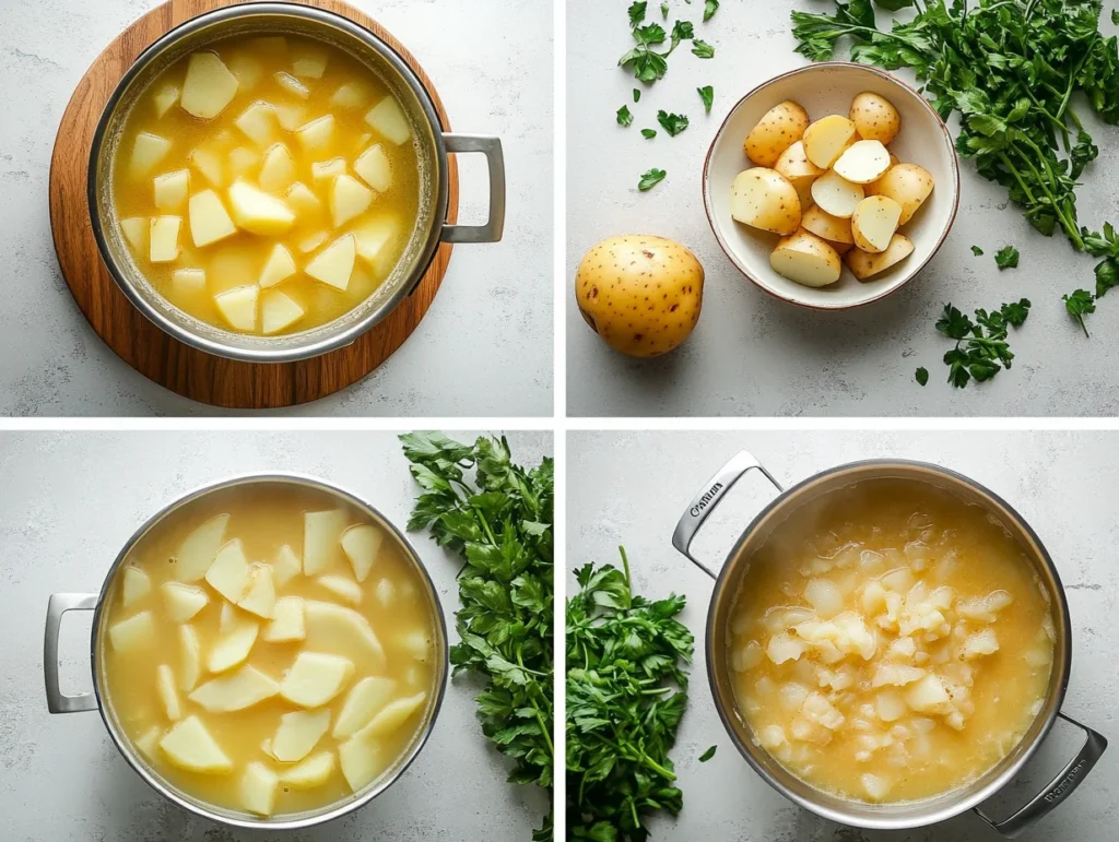 4 Ingredient Potato Soup Recipe for Busy Weeknights 2 Step-by-step images of making 4 ingredient potato soup from raw potatoes to creamy finish