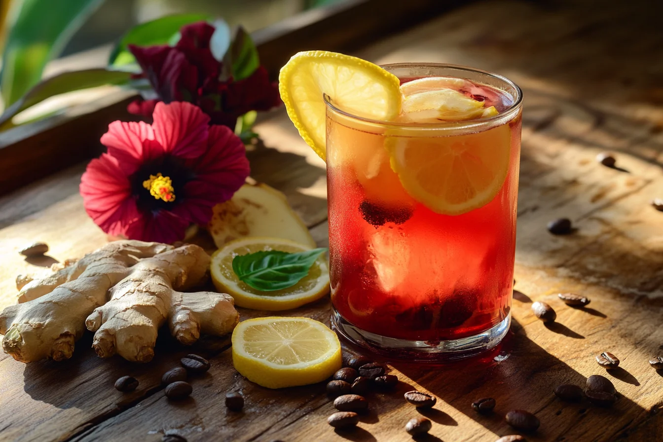 Natural Mounjaro Recipe herbal drink with hibiscus, lemon, and ginger