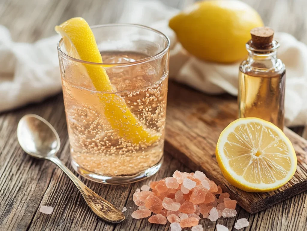 1 Pink Salt Weight Loss Recipe: Discover the Natural Secret to Fast and Effective Fat Burning 2 pink salt drink with lemon, apple cider vinegar, and Himalayan salt crystals for hydration and metabolism support.