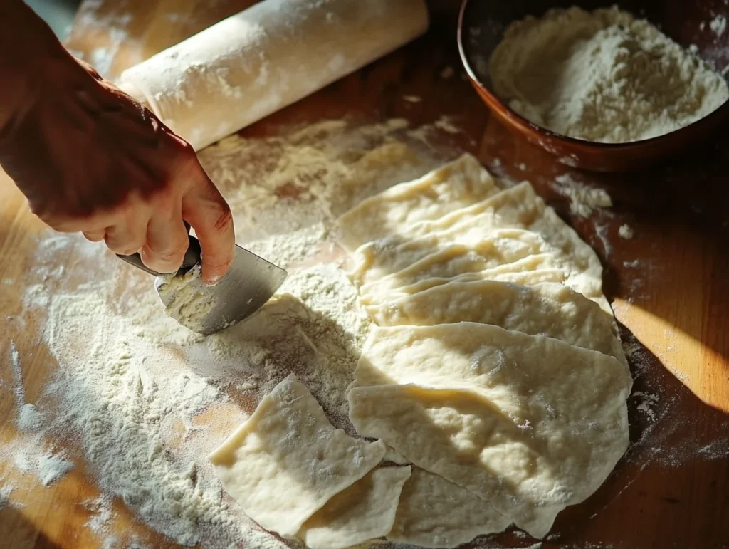 Chicken Pastry Recipe: A Southern Comfort Classic Made Easy 2 Rolling and cutting homemade dumpling dough for chicken pastry