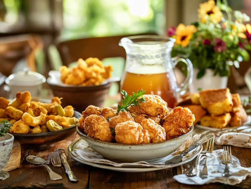 Chicken Pastry Recipe: A Southern Comfort Classic Made Easy 3 Chicken pastry recipe served Southern-style with fried okra, cornbread, and sweet tea