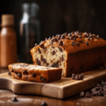 Chocolate Chip Banana Bread (Super Moist and Loaded with Chocolate Chips) 7 Moist chocolate chip banana bread sliced on a wooden cutting board with melty chocolate chips and golden crust, perfect for cozy homemade baking