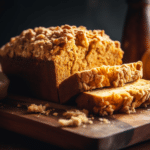 Libby’s 1 Pumpkin Bread (Moist, Classic & Easy Recipe) 5 A close-up of sliced Libby’s pumpkin bread on a wooden cutting board, showing its moist orange crumb and golden crust.