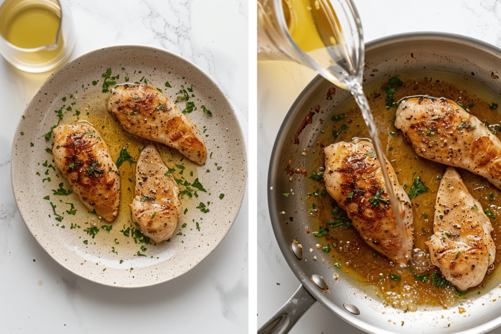 Garlic Parmesan Chicken 8 Step by Step Garlic Parmesan Chicken – Searing and Deglazing Technique