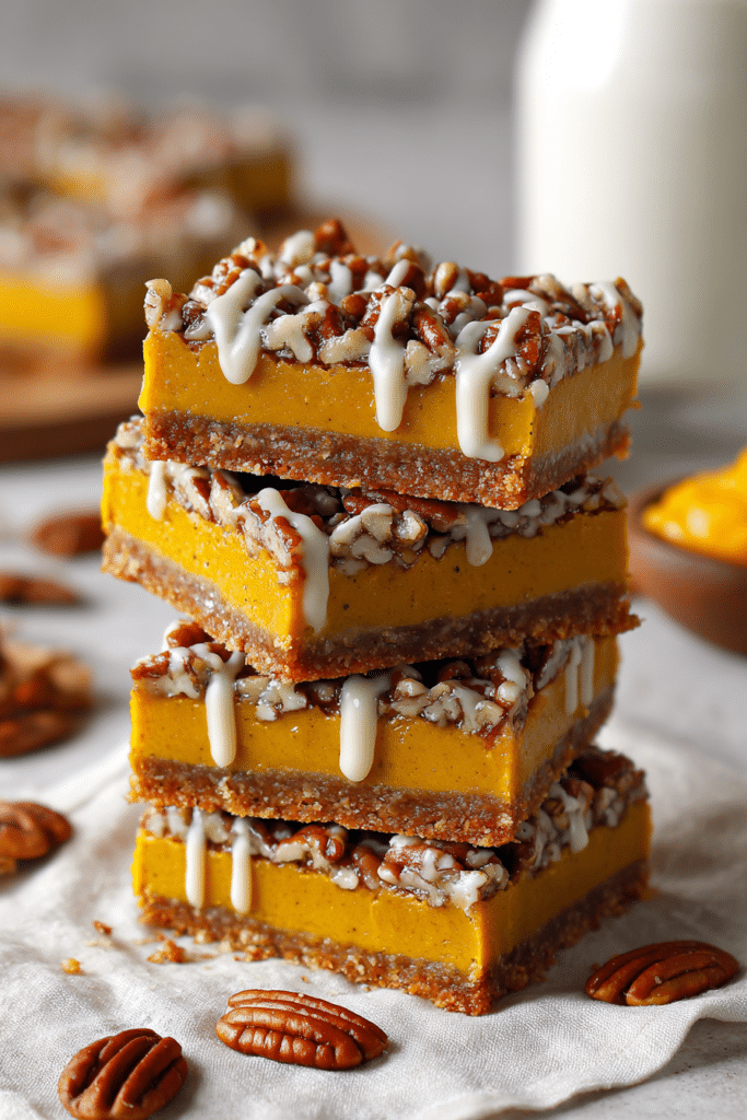 Best Pumpkin Bars Recipe with Pecan Topping and Sweet Cream Drizzle