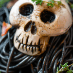 Spooky Pasta for Halloween – Creepy Fun Dinner Idea 🎃 6 Carved Mushroom Skull on Black Pasta – Halloween Food Art