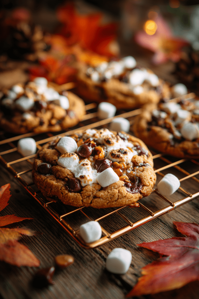 Pumpkin S’mores – A Cozy Fall Twist on a Campfire Classic 9 Close Up of Gooey Pumpkin Smores Cookie Fresh from the Oven