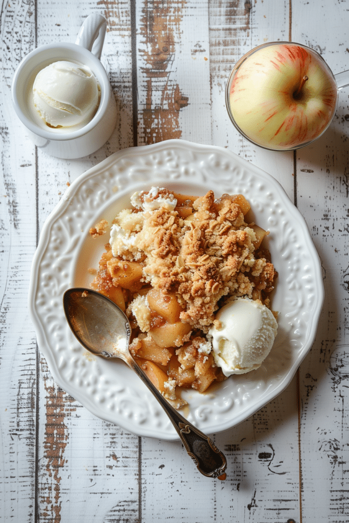 Cozy Apple Crumble with Vanilla Ice Cream – Easy Fall Dessert Recipe