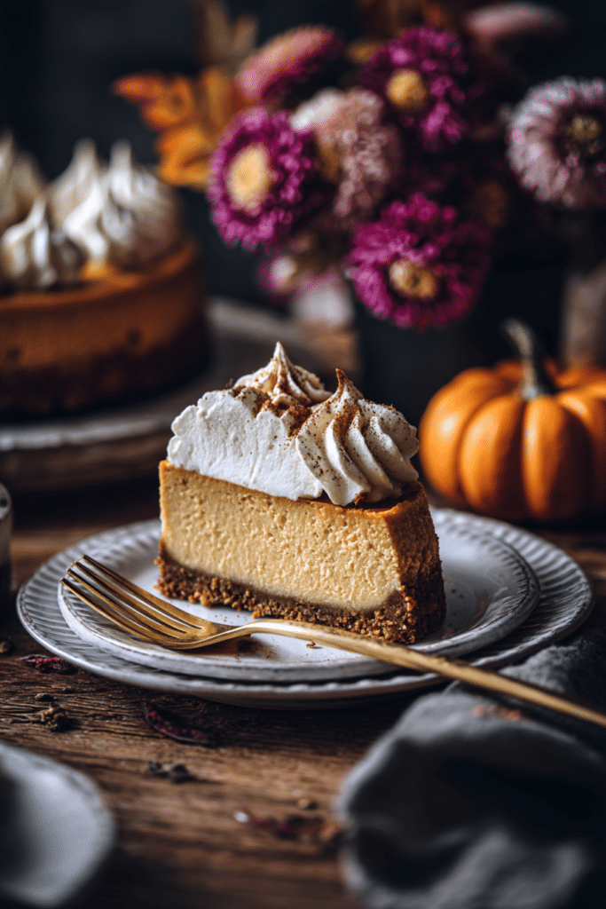 Pumpkin Cheesecake – Creamy Fall Dessert Without the Fuss 5 Creamy Pumpkin Cheesecake Slice with Whipped Cream – Cozy Fall Dessert Photo