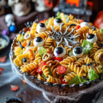 Spooky Spaghetti & Cheesy Monster Meatballs – A Fun Halloween Dinner Idea for Kids and Parties 5 Creepy Eyeball Pasta Salad with Spiders – Halloween Party Hit
