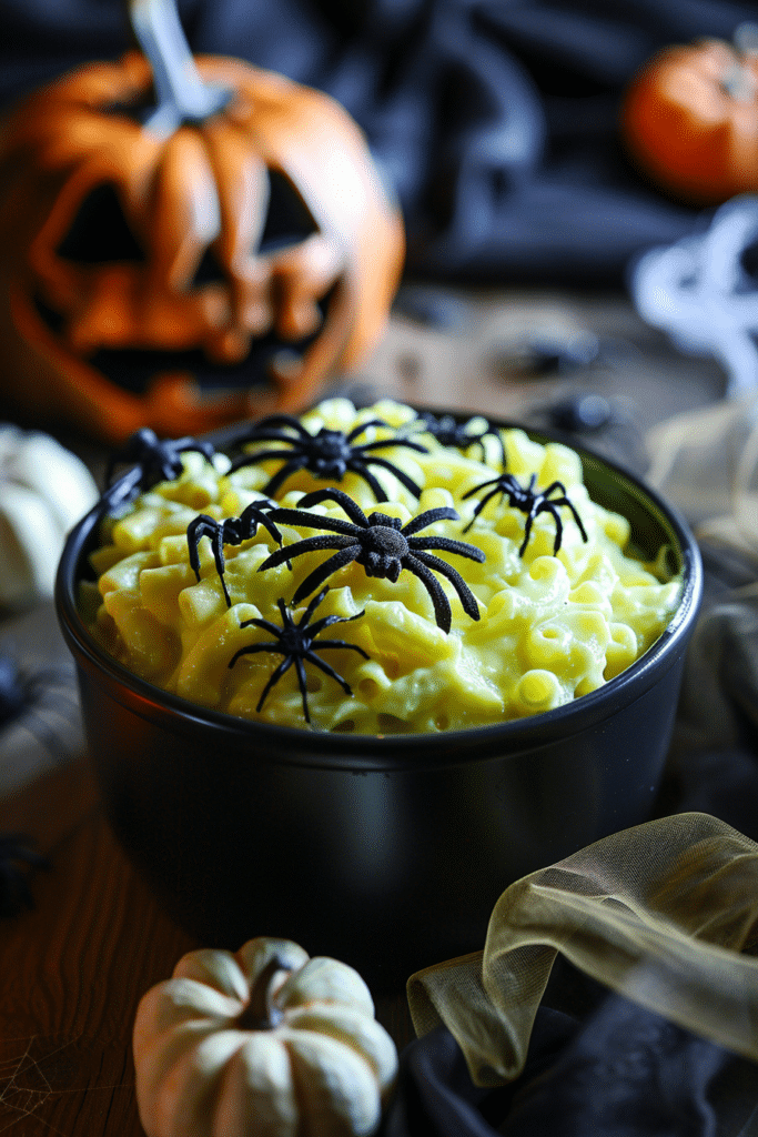 Creepy Green Mac and Cheese with Spiders – Easy Halloween Party Recipe