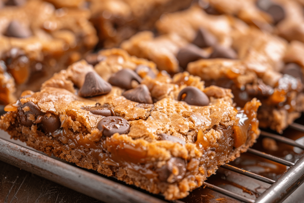 Gooey Caramel Chocolate Chip Cookie Bars – Easy Chewy and Irresistible