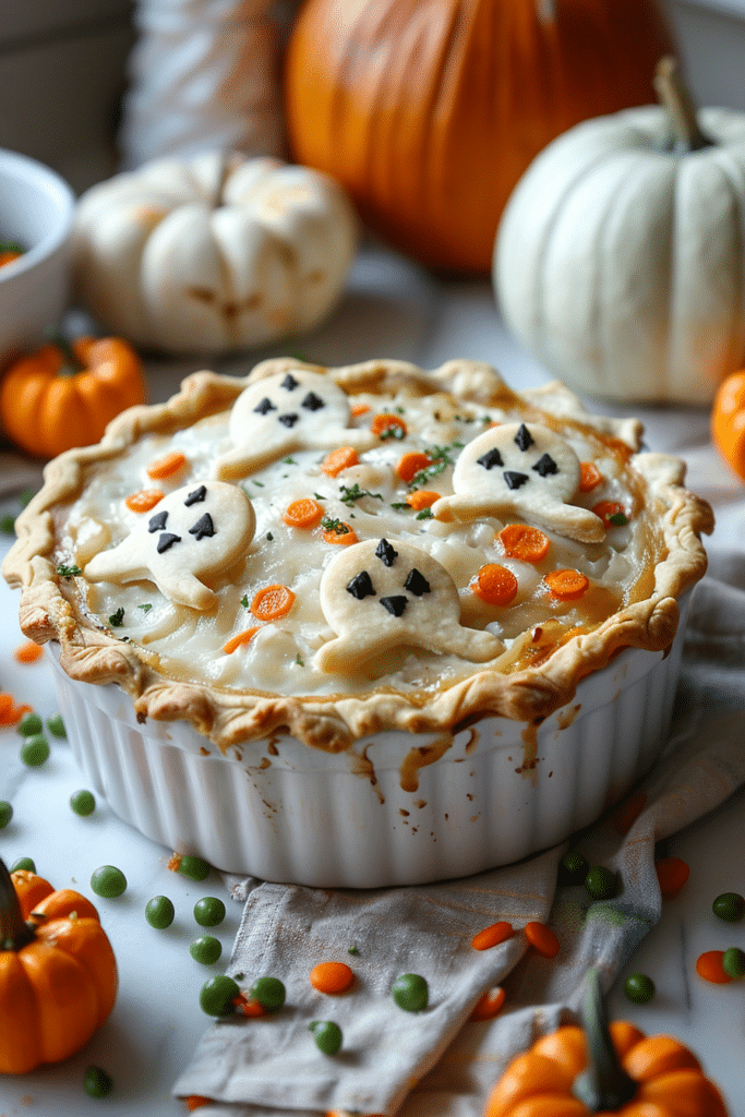 Halloween Pot Pie – A Spooky & Savory Dinner for Your Little Ghouls! 9 Halloween Ghost Chicken Pot Pie – Fun Festive Dinner Idea