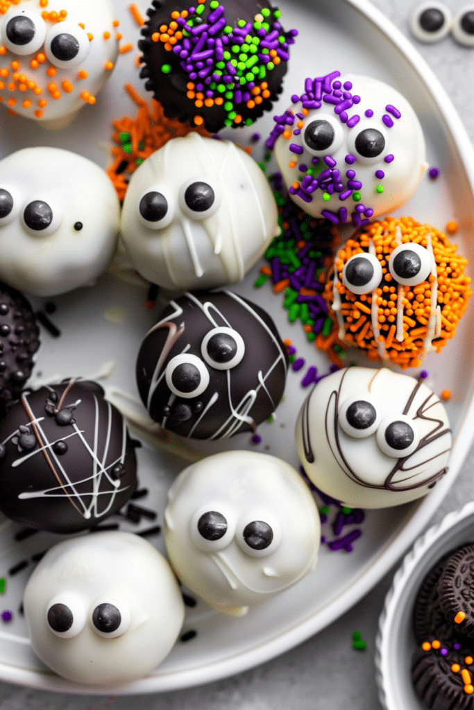 Halloween Pumpkin Oreo Balls – Easy No Bake Treats with Candy Eyes Sprinkles