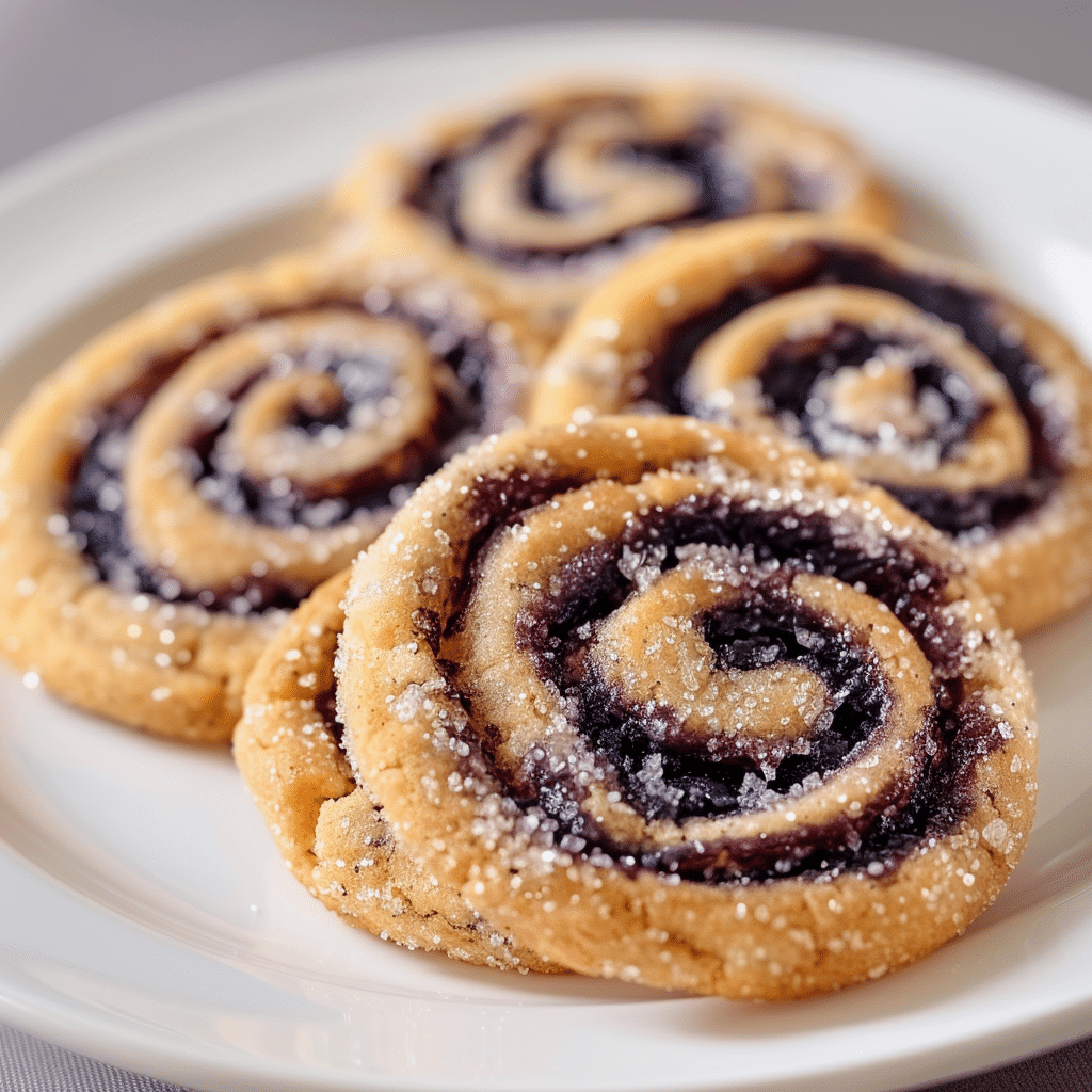 Blueberry Cheesecake Swirl Cookies (Easy & Stunning for Beginners!) 6 Homemade Blueberry Swirl Cookies on White Plate – Soft Sweet Baked to Perfection