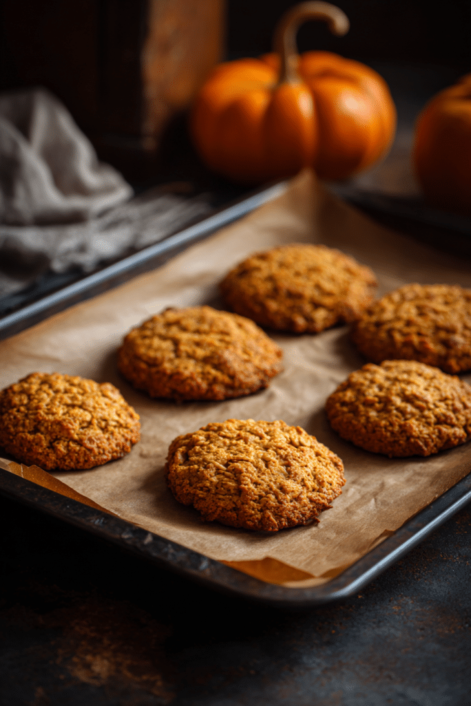 Pumpkin Cookies – Soft, Healthy & Ready in Minutes 9 Homemade Pumpkin Cookies with Rustic Oat Texture – Overhead View