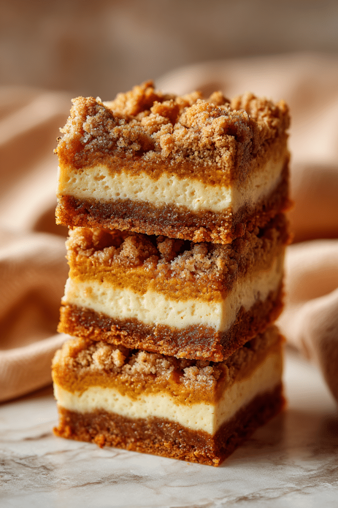 Pumpkin Cream Cheese Crumb Cake – Stacked Pumpkin Bars with Cheesecake Filling