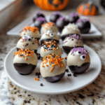 Pumpkin Oreo Balls – Easy No-Bake Halloween Treats 6 Pumpkin Oreo Balls – Easy Halloween No Bake Treats with Sprinkles and Candy Eyes