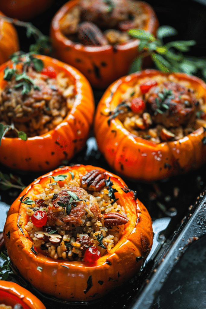 Halloween Sausage – Spooky, Savory & Perfect for Parties 🎃 9 Roasted Mini Pumpkins Stuffed with Sausage Herbs – A Warm Wholesome Fall Favorite