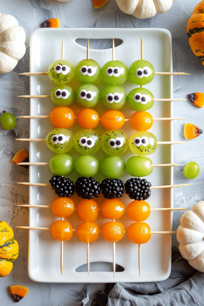 Spooky Halloween Fruit Skewers with Candy Eyes – Easy Healthy Party Snack
