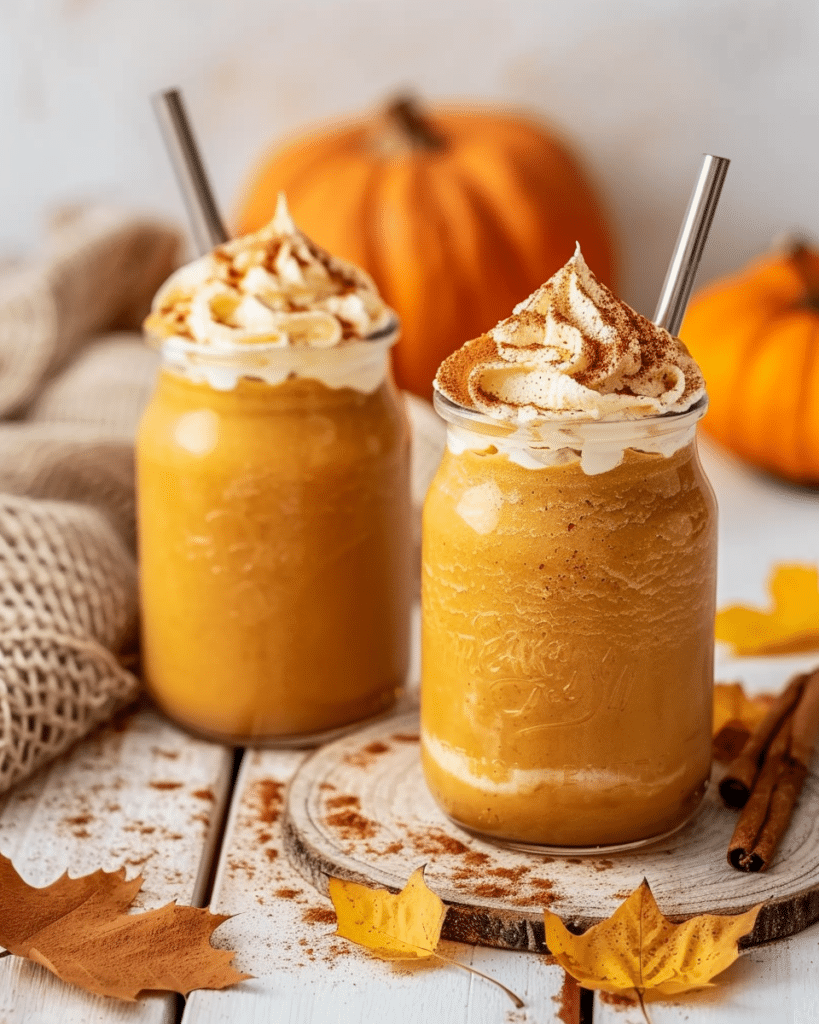 Pumpkin Smoothie – Creamy, Cozy, and Ready in 5 Minutes 9 Two Pumpkin Smoothies in Glass Jars – Cozy Fall Drink