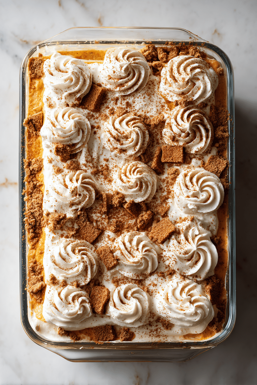Whole Pumpkin Icebox Cake in Glass Dish