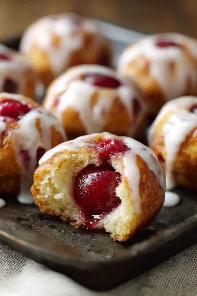 Delicious Cherry Pie Bites with glaze and juicy cherry filling inside