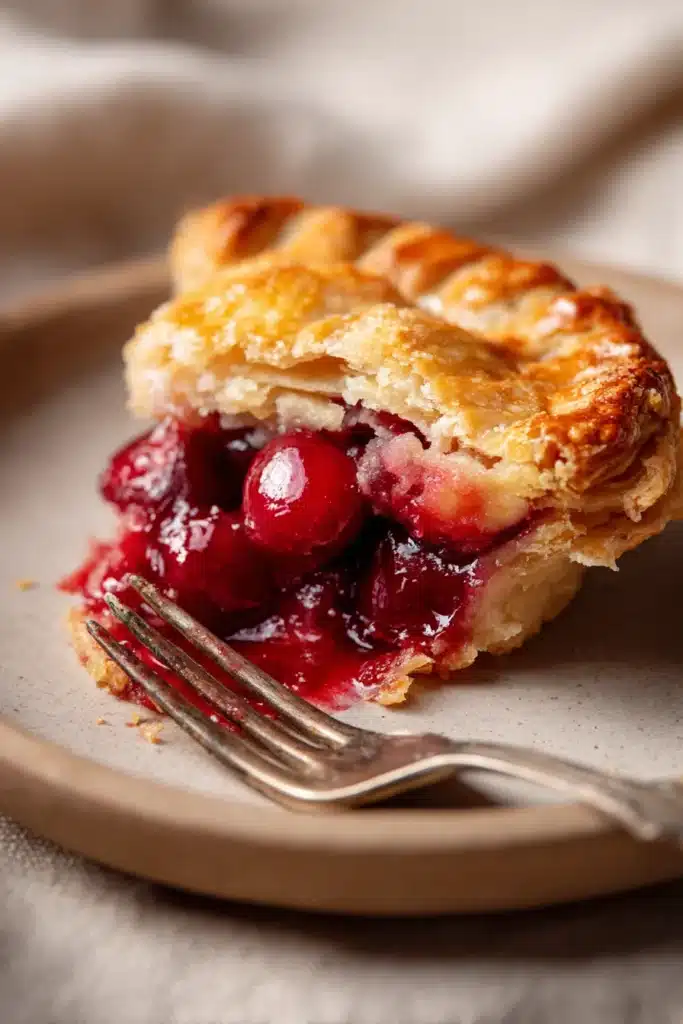 Delicious cherry pie bites with flaky crust and glossy cherry filling on a plate