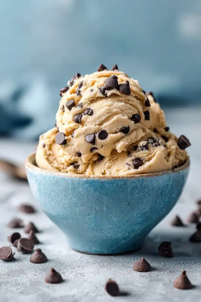 Greek yogurt cookie dough with chocolate chips in a bowl