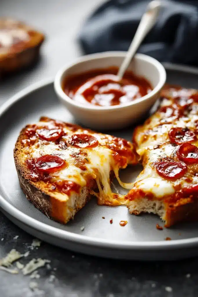 Pizza Toast 3 Pizza toast with melted cheese and pepperoni on crispy bread