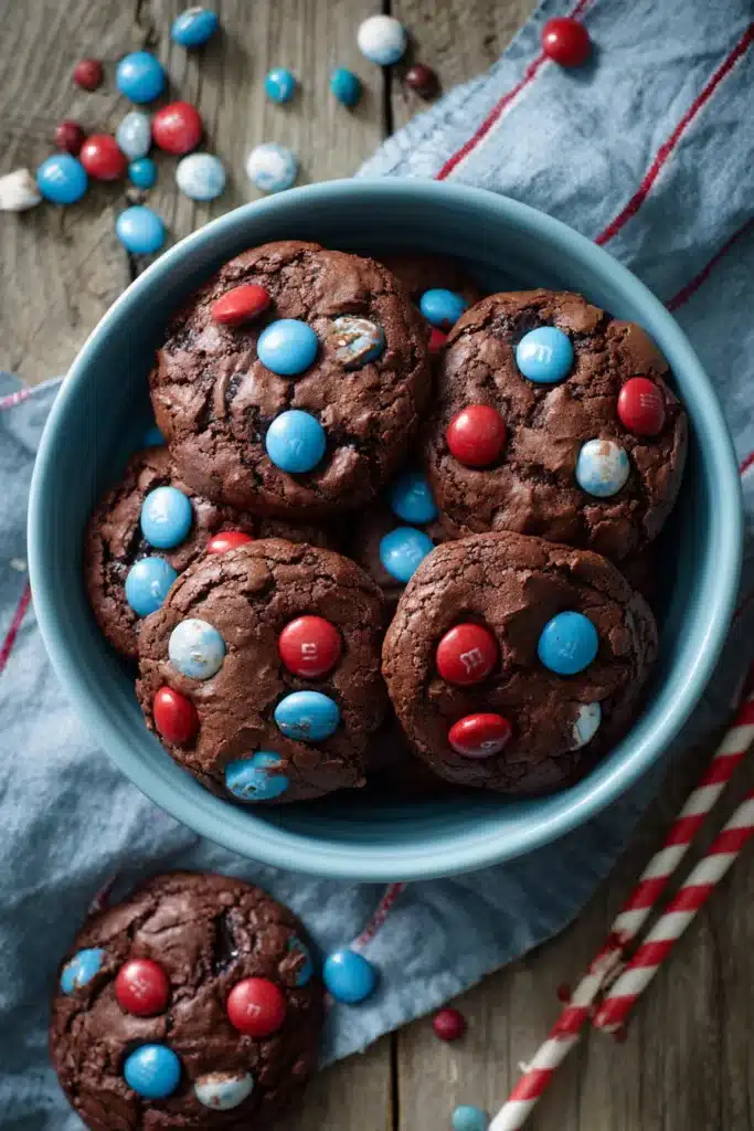 4th of July Cookies with red white and blue candy toppings