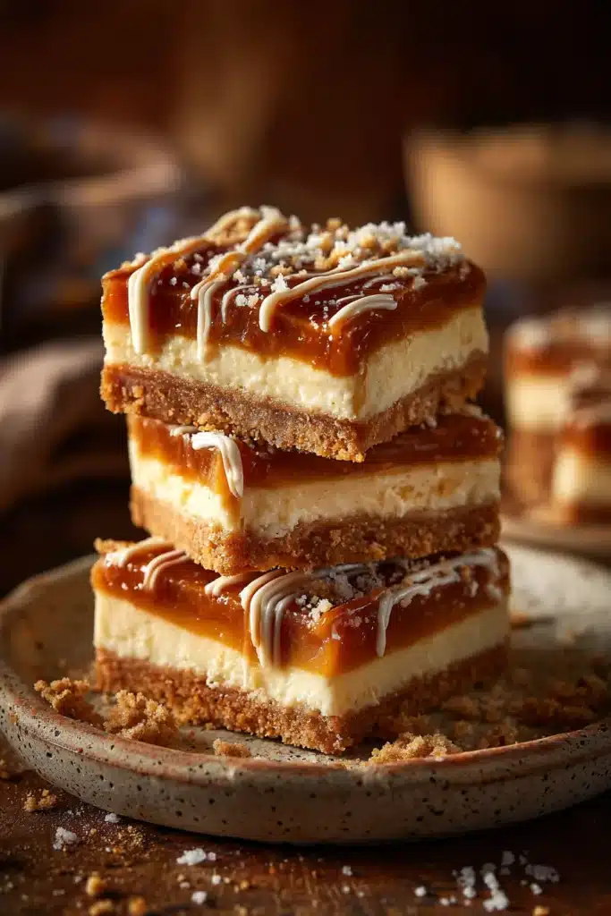 Biscoff condensed milk slice with caramel topping and biscuit base