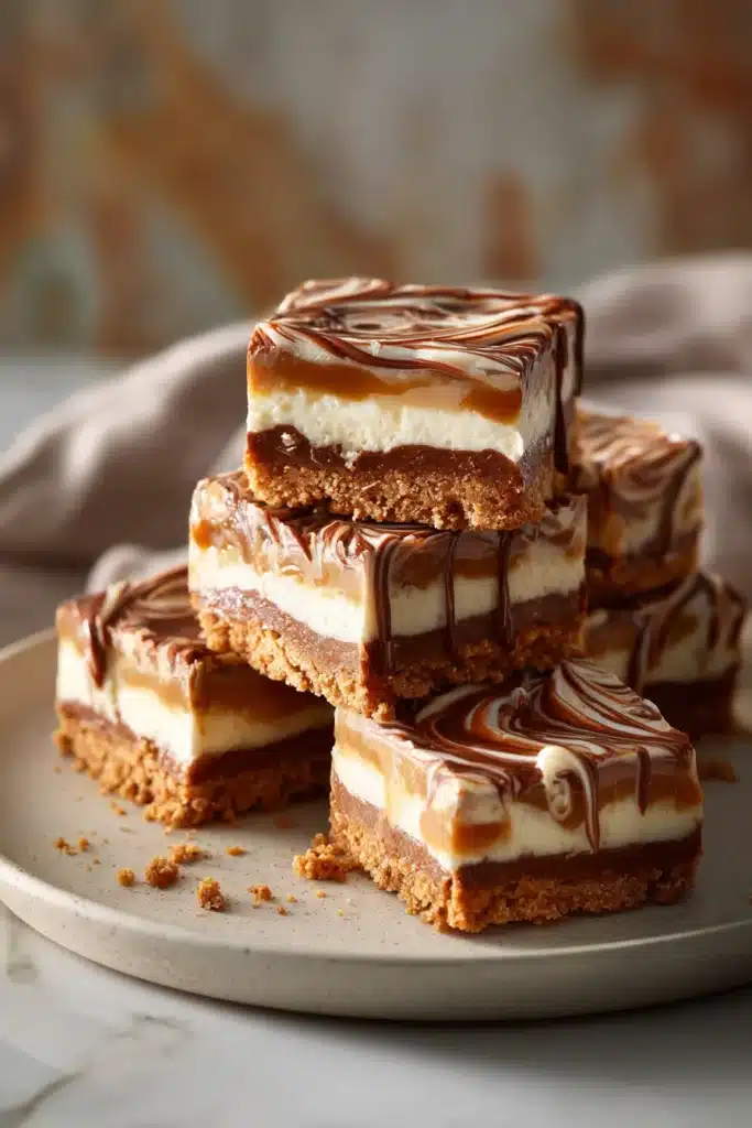 Biscoff condensed milk slice with creamy caramel layers and biscuit base