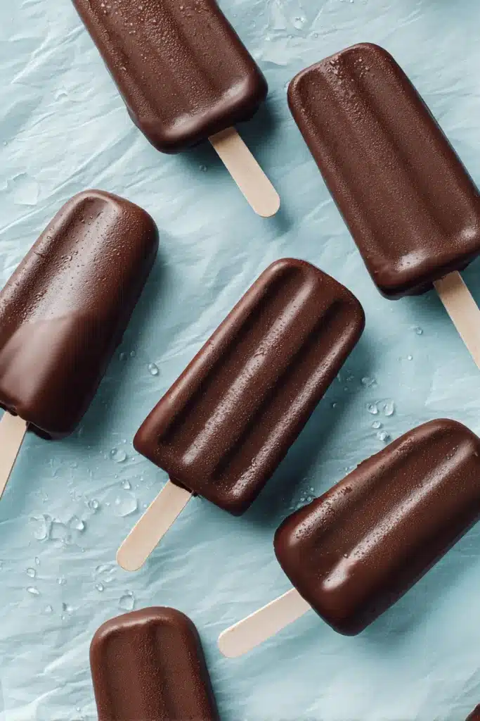 Easy chocolate covered bananas on sticks with smooth chocolate coating on parchment paper