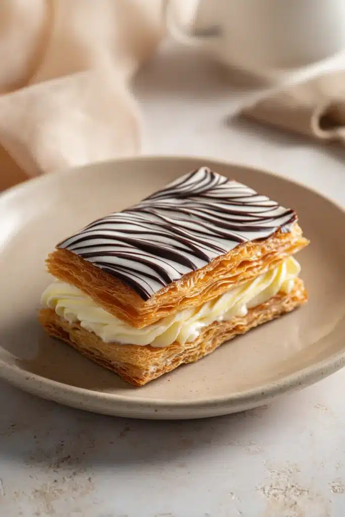 French Mille-Feuille Recipe with flaky puff pastry and vanilla cream layers