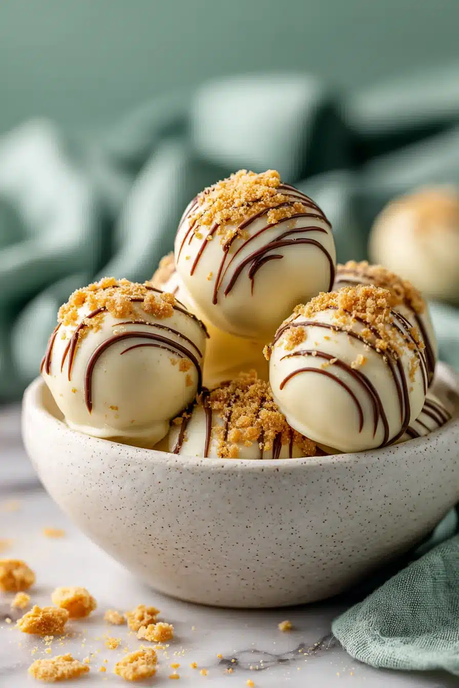Irresistible Biscoff truffles with white chocolate coating and crunchy cookie crumb topping