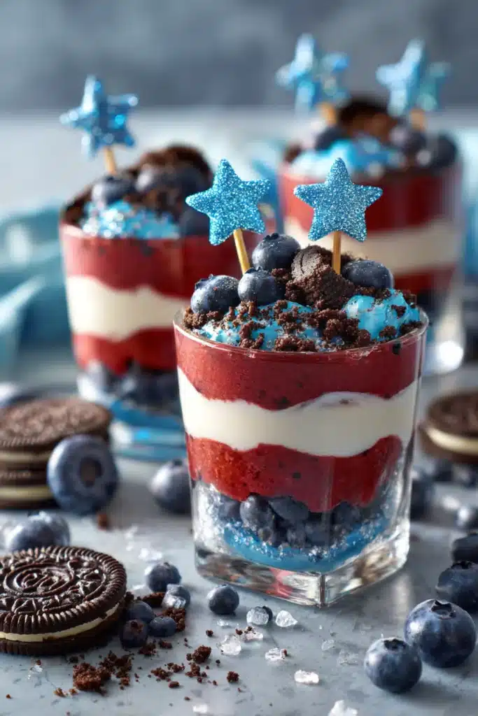 Easy Patriotic Dirt Cups Recipe 3 Red, White and Blue Dirt Cups