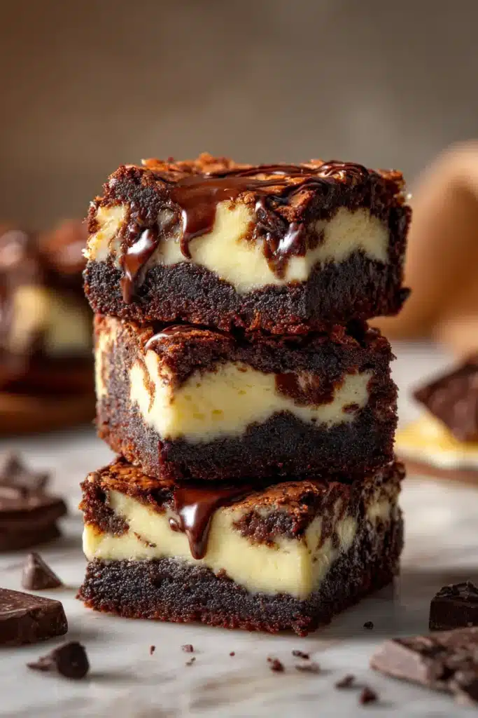 Choco Cheesecake Cookie Bites stacked with creamy cheesecake filling and melted chocolate chunks
