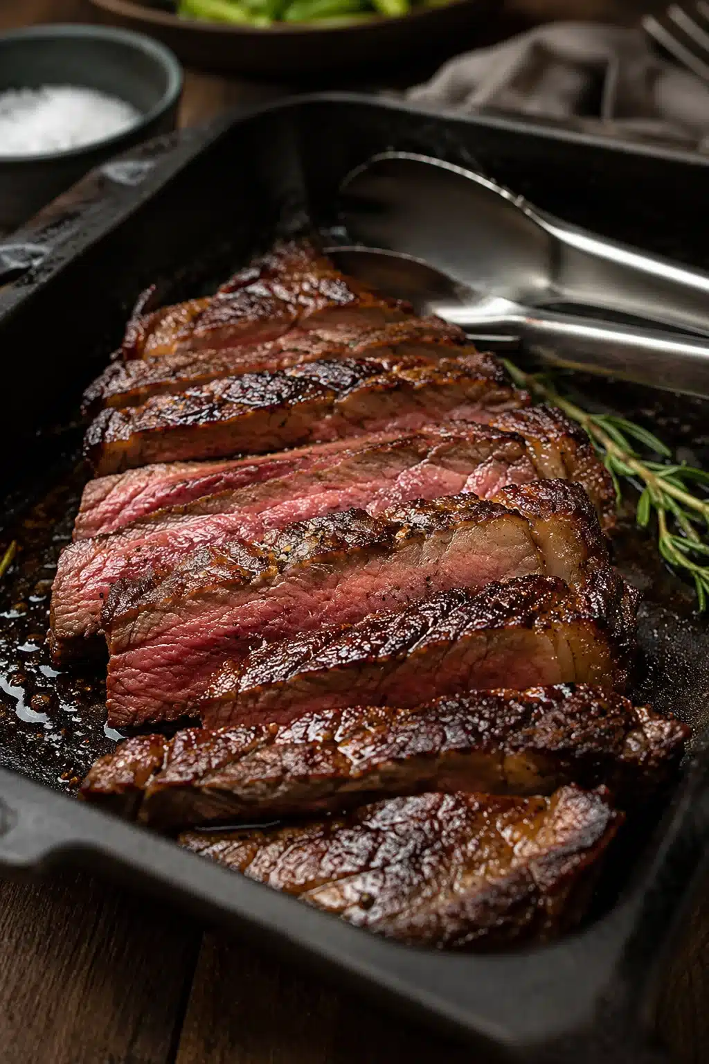 Medium rare steak slices with homemade steak seasoning and a flavorful crust