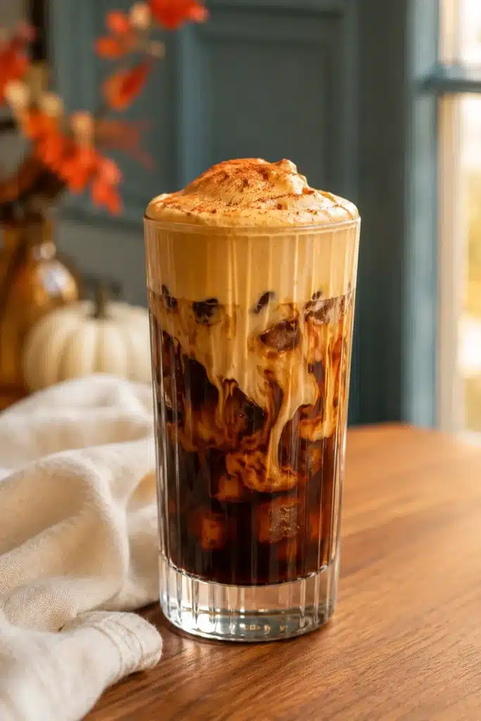 Pumpkin Cream Cold Brew with creamy pumpkin swirls and iced cold brew coffee