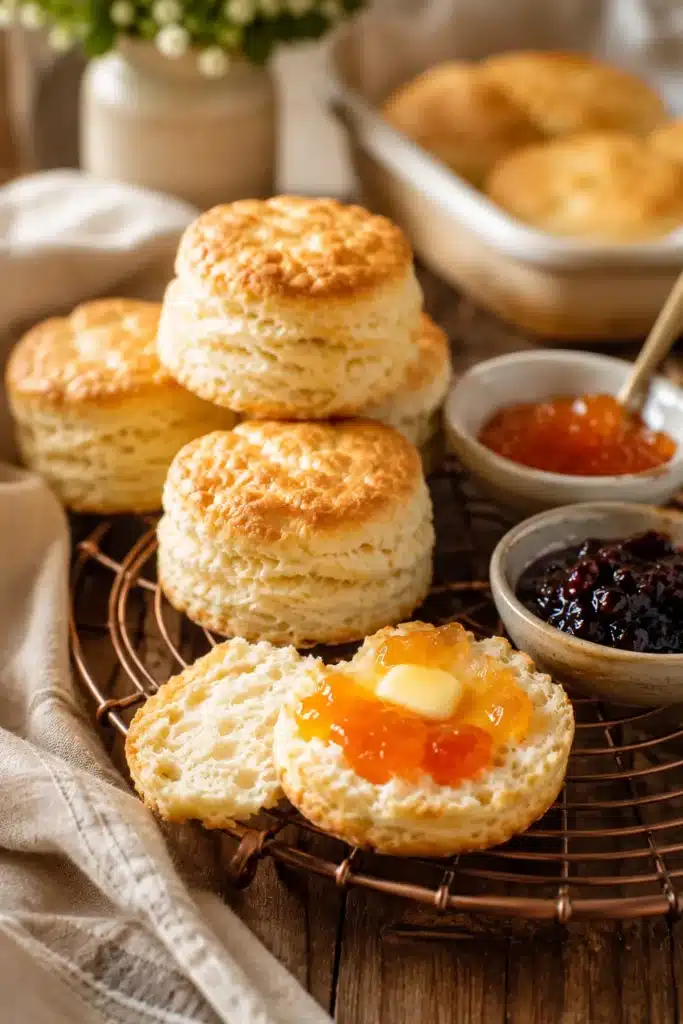 The BEST Homemade Biscuit Recipe 3 The BEST Homemade Biscuit Recipe with butter and apricot jam on flaky homemade biscuits